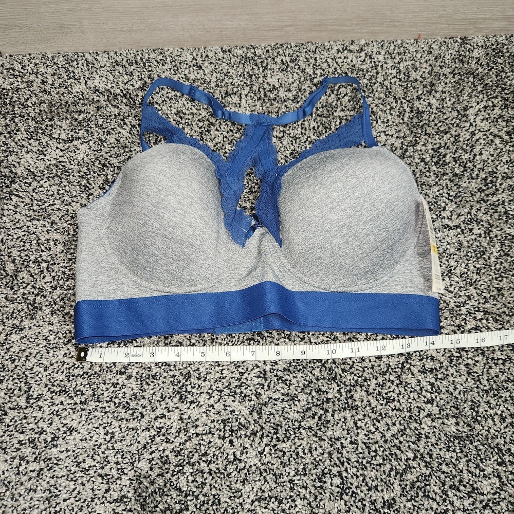 Vtg Y2K 90's Joe Boxer Lace Front Strappy Bra Womens 40C Racerback Gray Blue - Picture 3 of 9